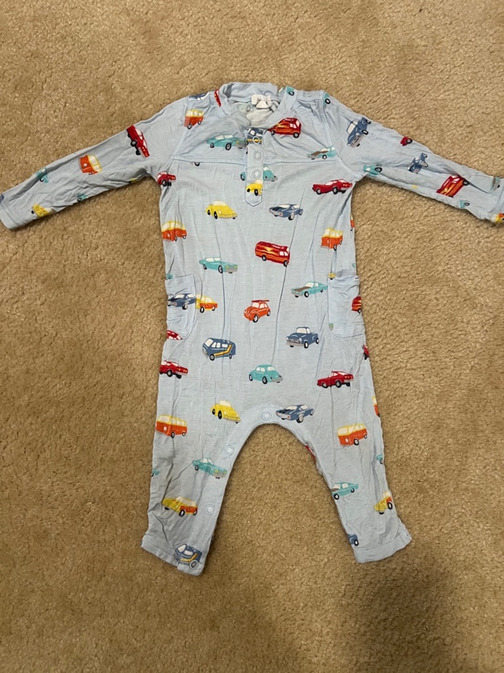 Angel Dear Light Blue Footed One-Piece with Colorful Cars
